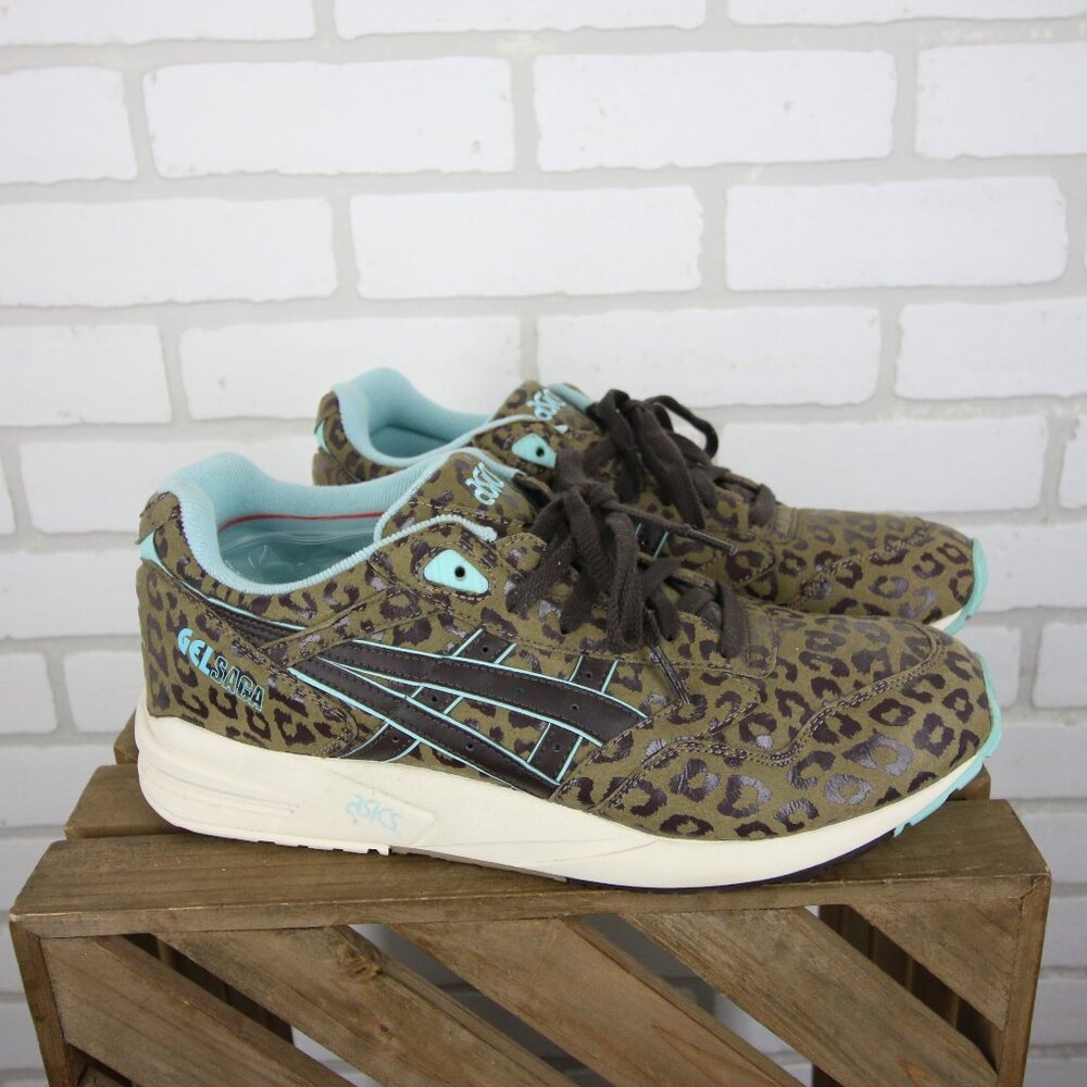 Asics Gel Saga Leopard Brown Teal Sneakers Mens 10 US H437J w/extra Laces